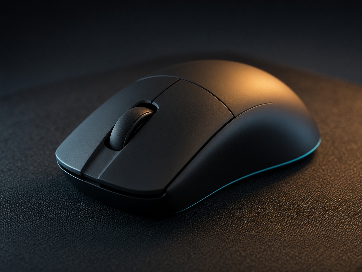 Souris de jeu noire sur un tapis sombre